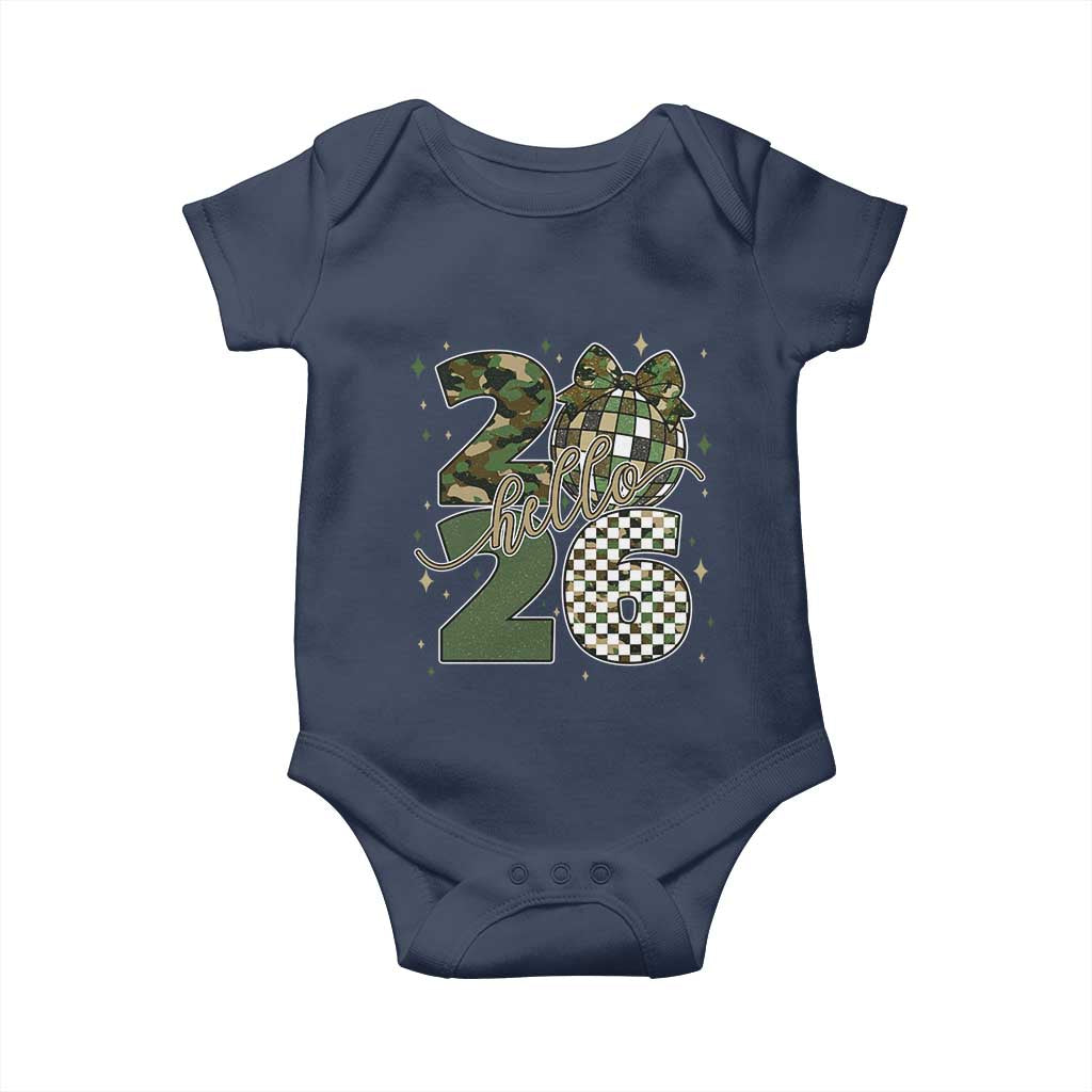 Camo Happy New Year Party 2026 Baby Onesie Camouflage Disco Ball - Wonder Print Shop
