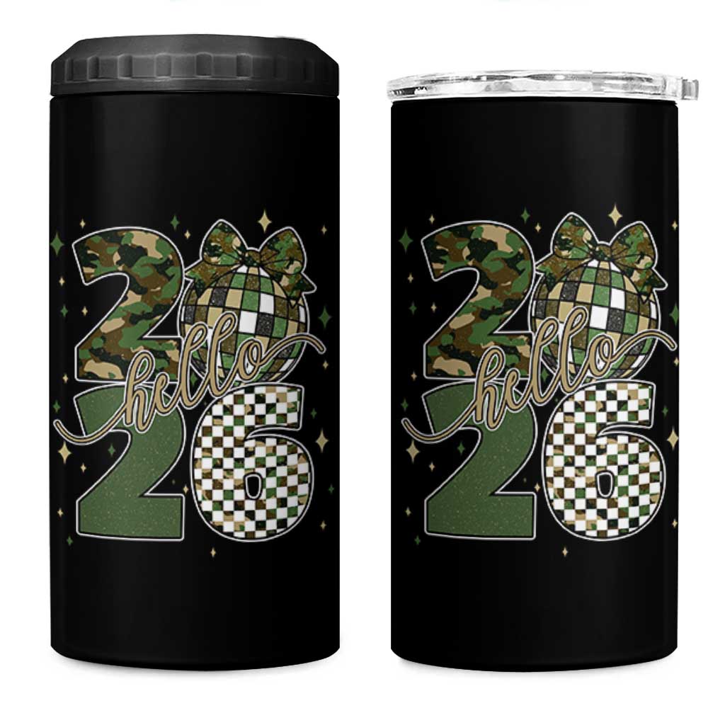 Camo Happy New Year Party 2026 4 in 1 Can Cooler Tumbler Camouflage Disco Ball - Wonder Print Shop