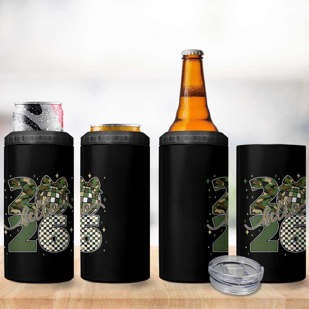 Camo Happy New Year Party 2026 4 in 1 Can Cooler Tumbler Camouflage Disco Ball - Wonder Print Shop