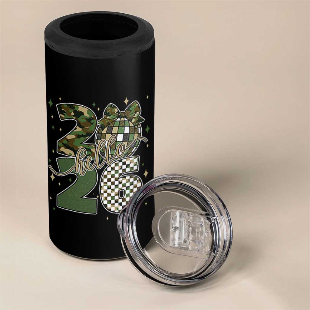 Camo Happy New Year Party 2026 4 in 1 Can Cooler Tumbler Camouflage Disco Ball - Wonder Print Shop