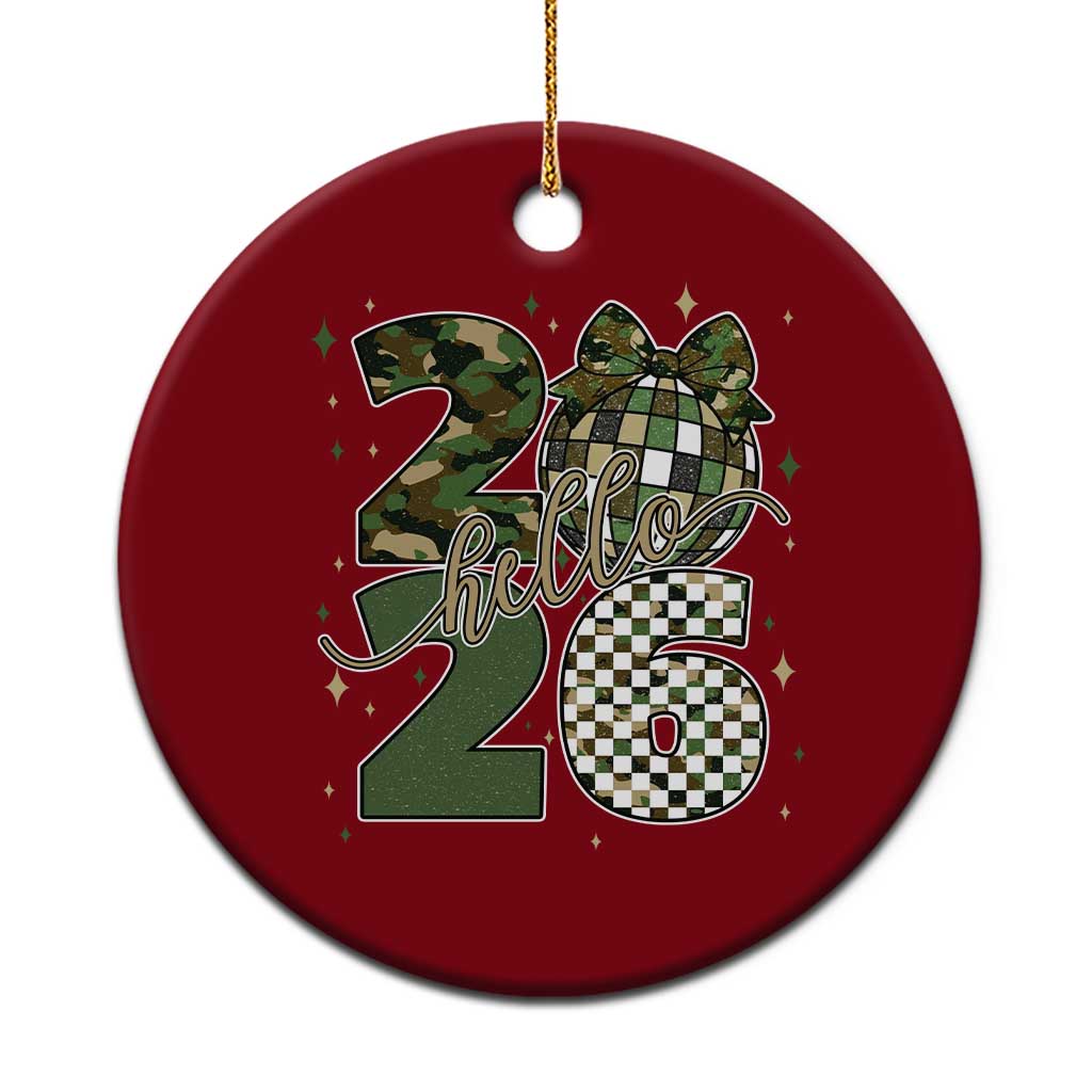 Camo Happy New Year Party 2026 Ceramic Ornament Camouflage Disco Ball - Wonder Print Shop