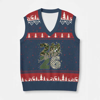 Camo Happy New Year Party 2026 V-Neck Knit Sweater Vest Camouflage Disco Ball - Wonder Print Shop