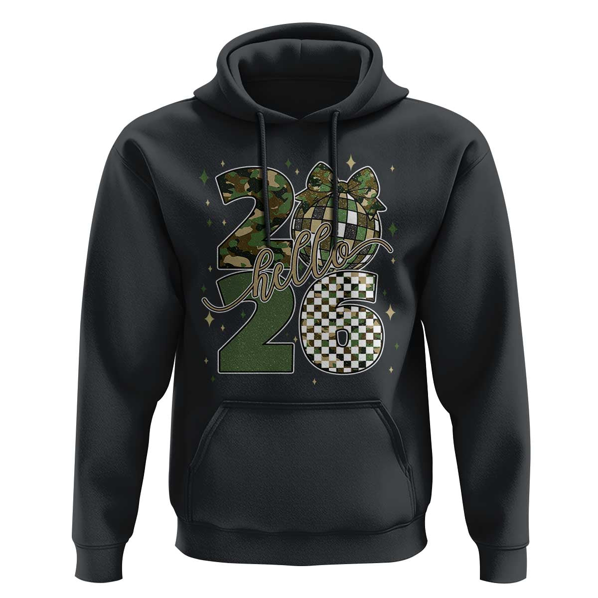 Camo Happy New Year Party 2026 Hoodie Camouflage Disco Ball - Wonder Print Shop