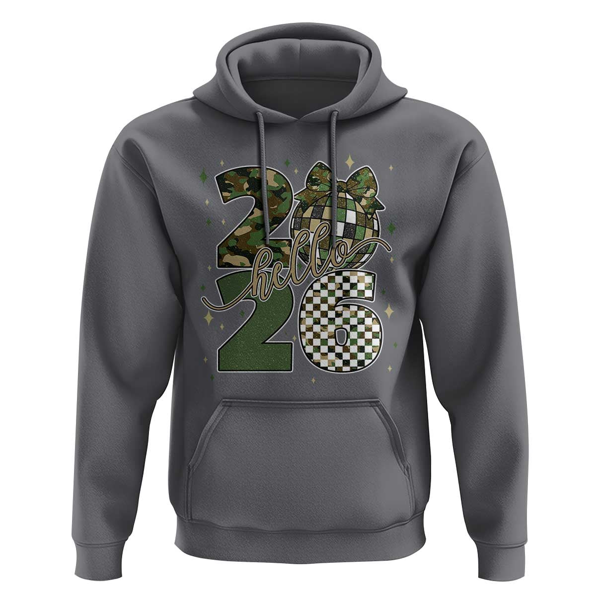 Camo Happy New Year Party 2026 Hoodie Camouflage Disco Ball - Wonder Print Shop