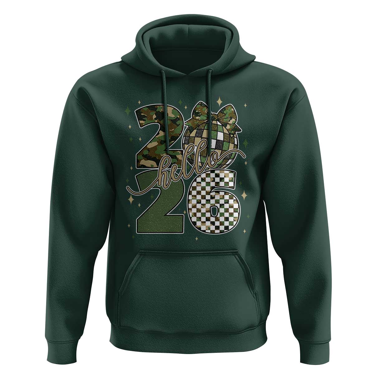Camo Happy New Year Party 2026 Hoodie Camouflage Disco Ball - Wonder Print Shop