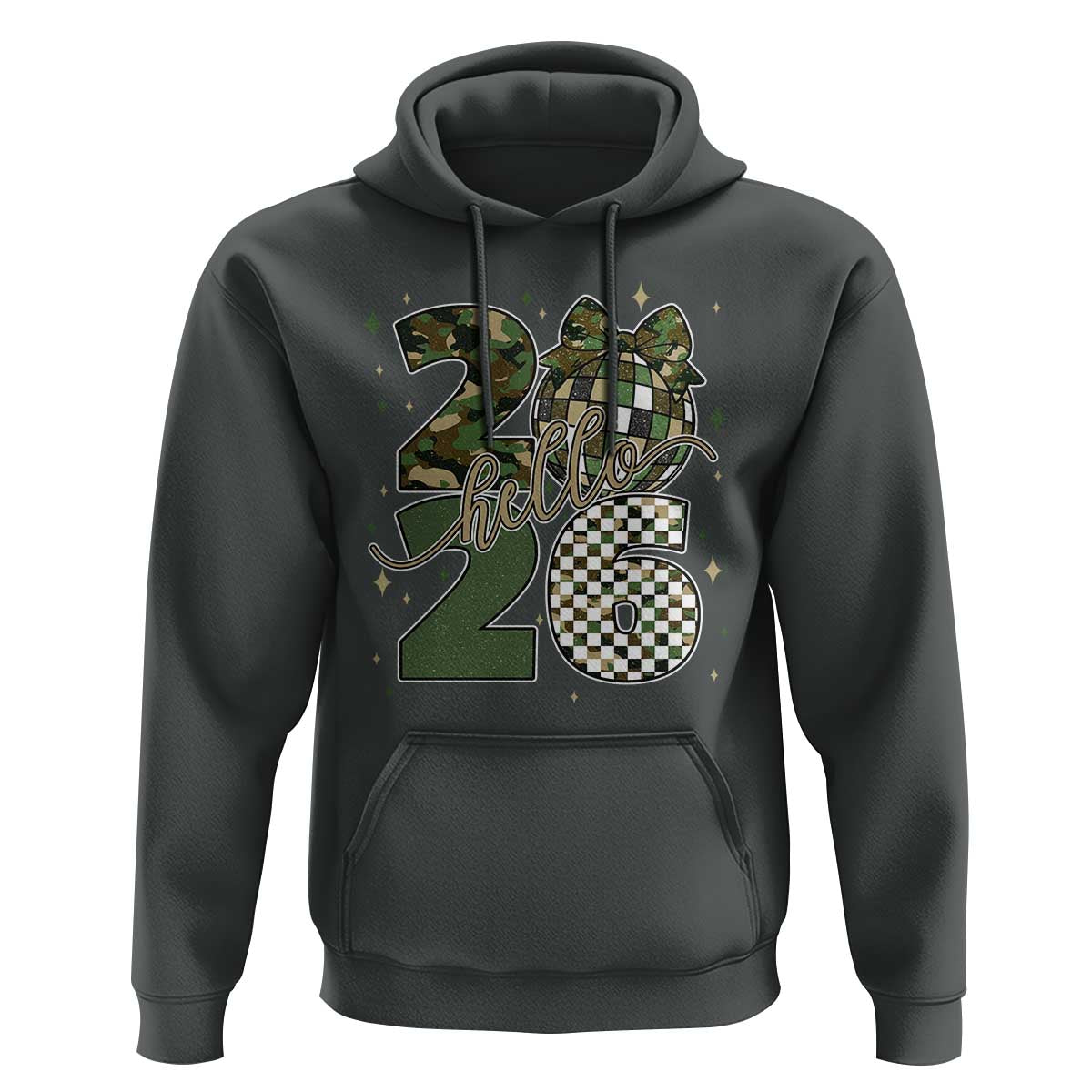 Camo Happy New Year Party 2026 Hoodie Camouflage Disco Ball - Wonder Print Shop