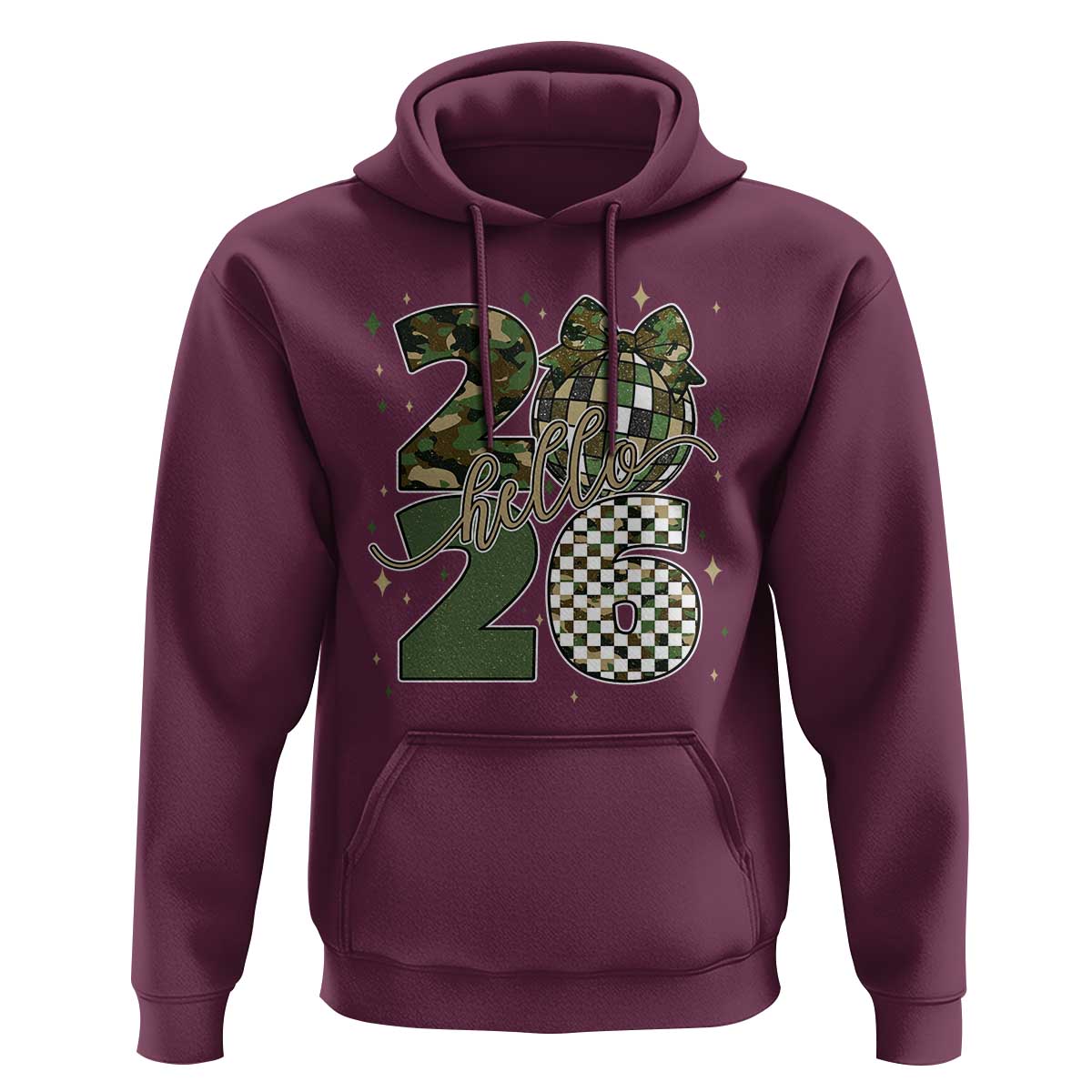 Camo Happy New Year Party 2026 Hoodie Camouflage Disco Ball - Wonder Print Shop
