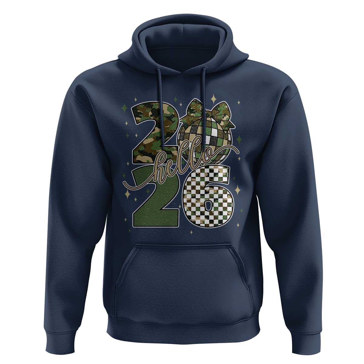 Camo Happy New Year Party 2026 Hoodie Camouflage Disco Ball - Wonder Print Shop