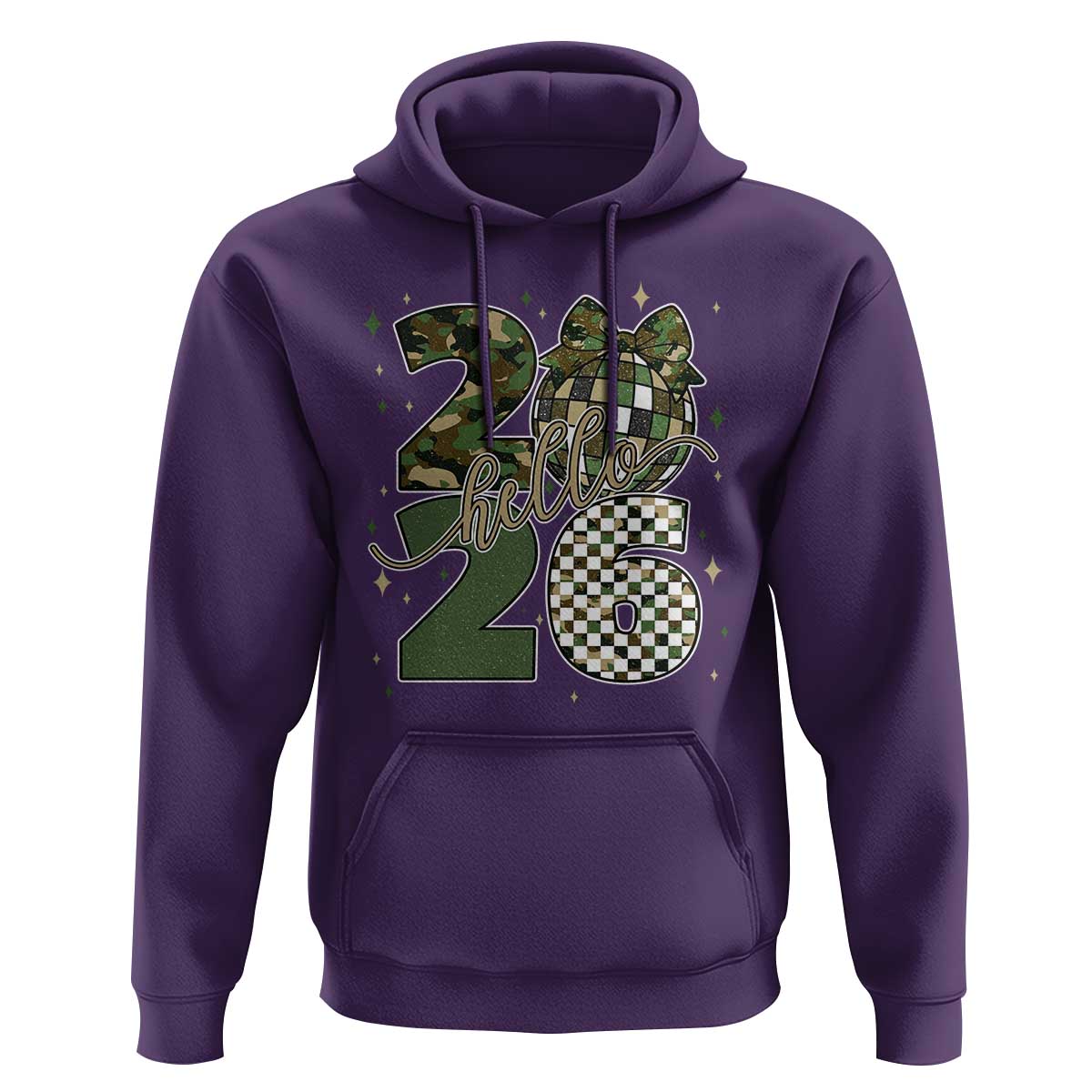 Camo Happy New Year Party 2026 Hoodie Camouflage Disco Ball - Wonder Print Shop