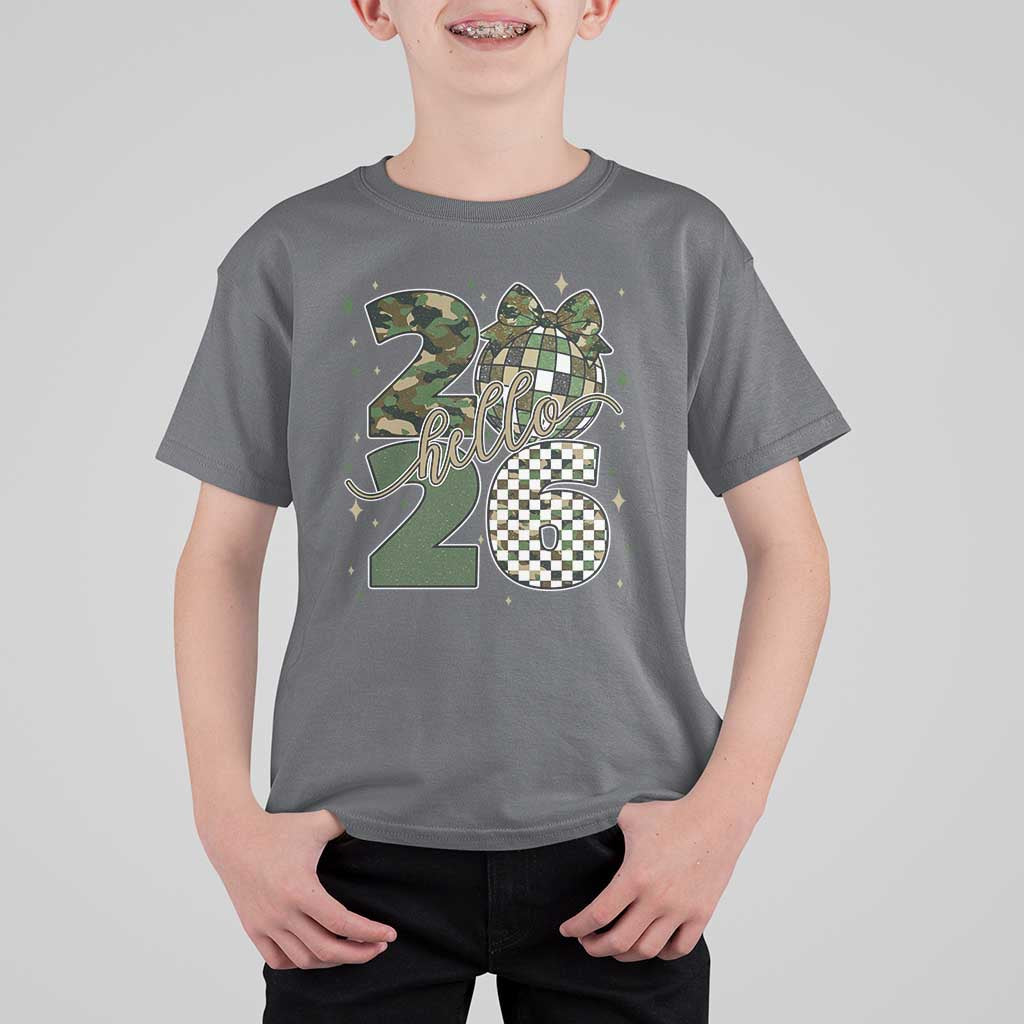Camo Happy New Year Party 2026 T Shirt For Kid Camouflage Disco Ball - Wonder Print Shop