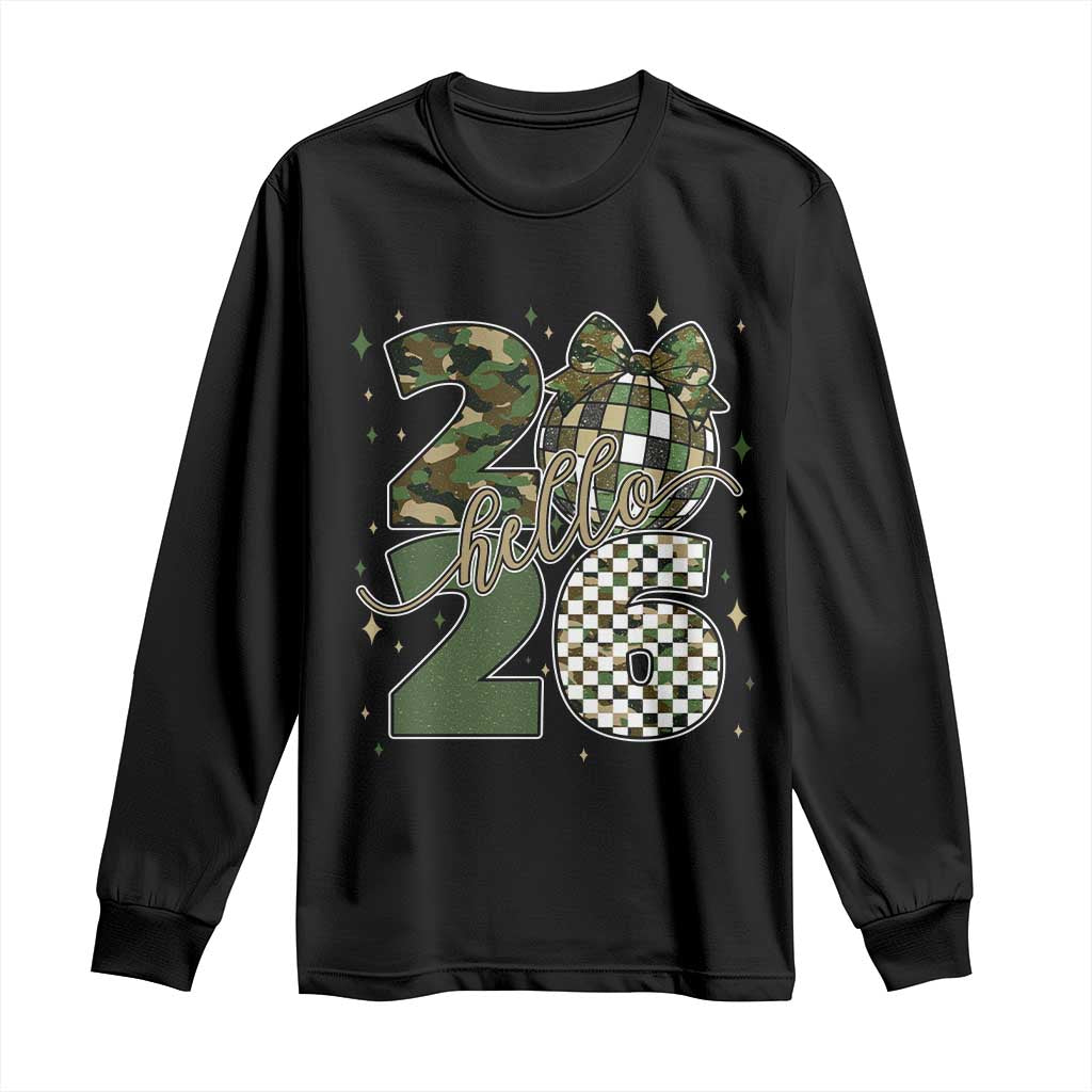 Camo Happy New Year Party 2026 Long Sleeve Shirt Camouflage Disco Ball - Wonder Print Shop