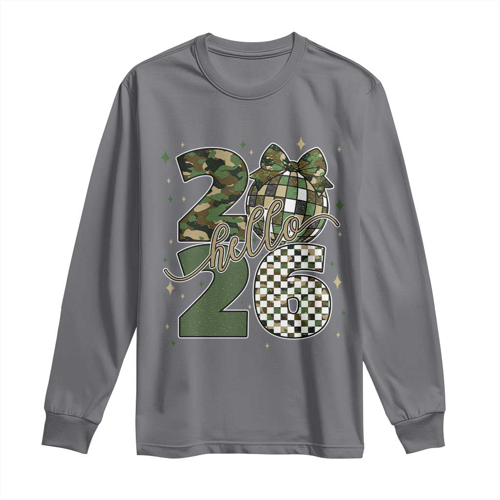 Camo Happy New Year Party 2026 Long Sleeve Shirt Camouflage Disco Ball - Wonder Print Shop