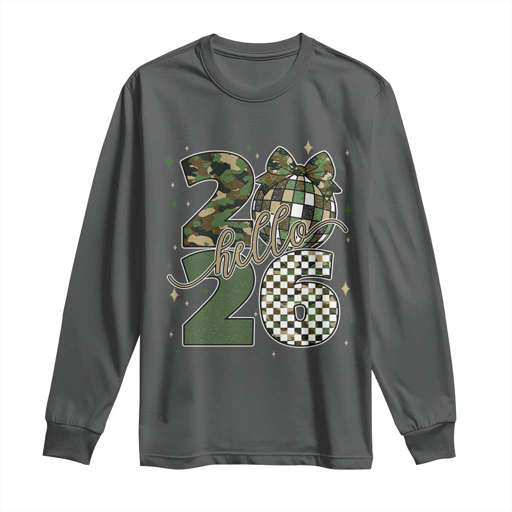 Camo Happy New Year Party 2026 Long Sleeve Shirt Camouflage Disco Ball - Wonder Print Shop