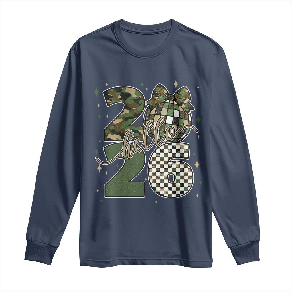 Camo Happy New Year Party 2026 Long Sleeve Shirt Camouflage Disco Ball - Wonder Print Shop