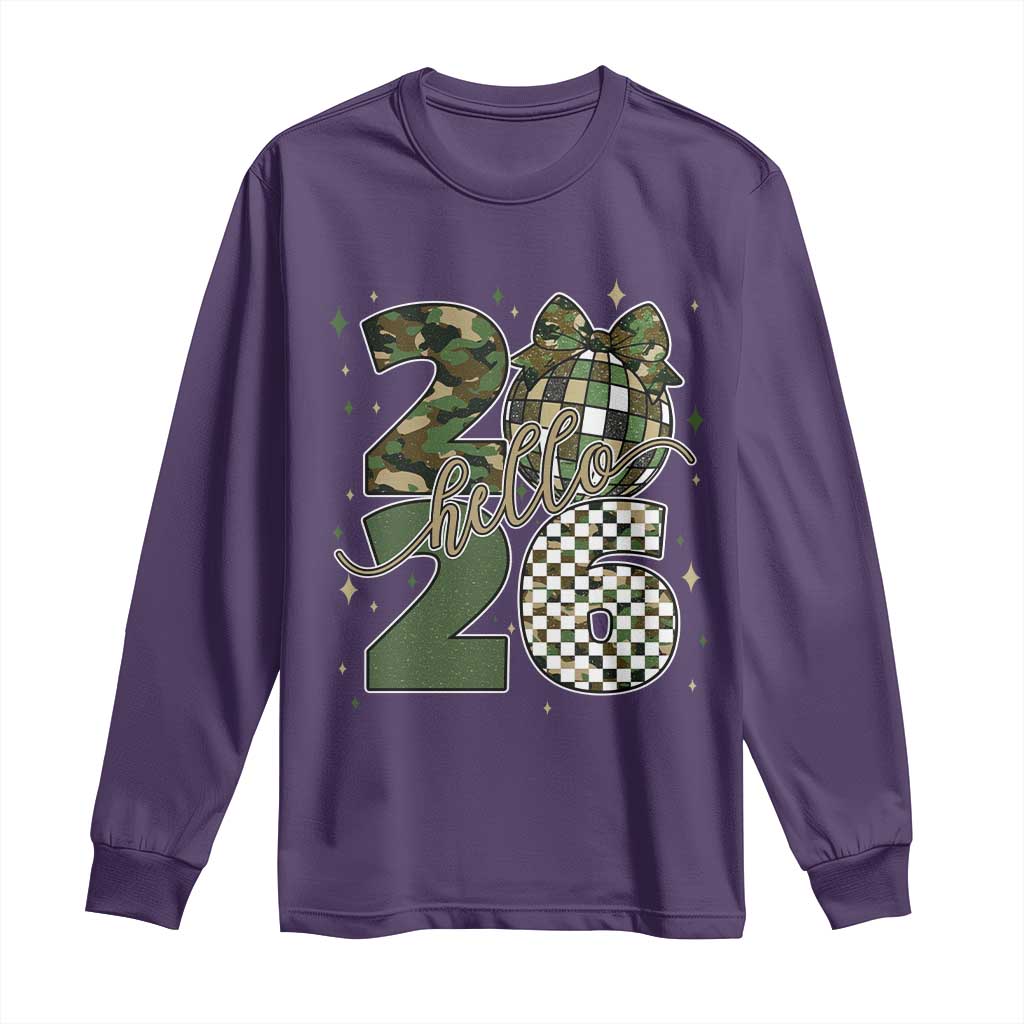 Camo Happy New Year Party 2026 Long Sleeve Shirt Camouflage Disco Ball - Wonder Print Shop