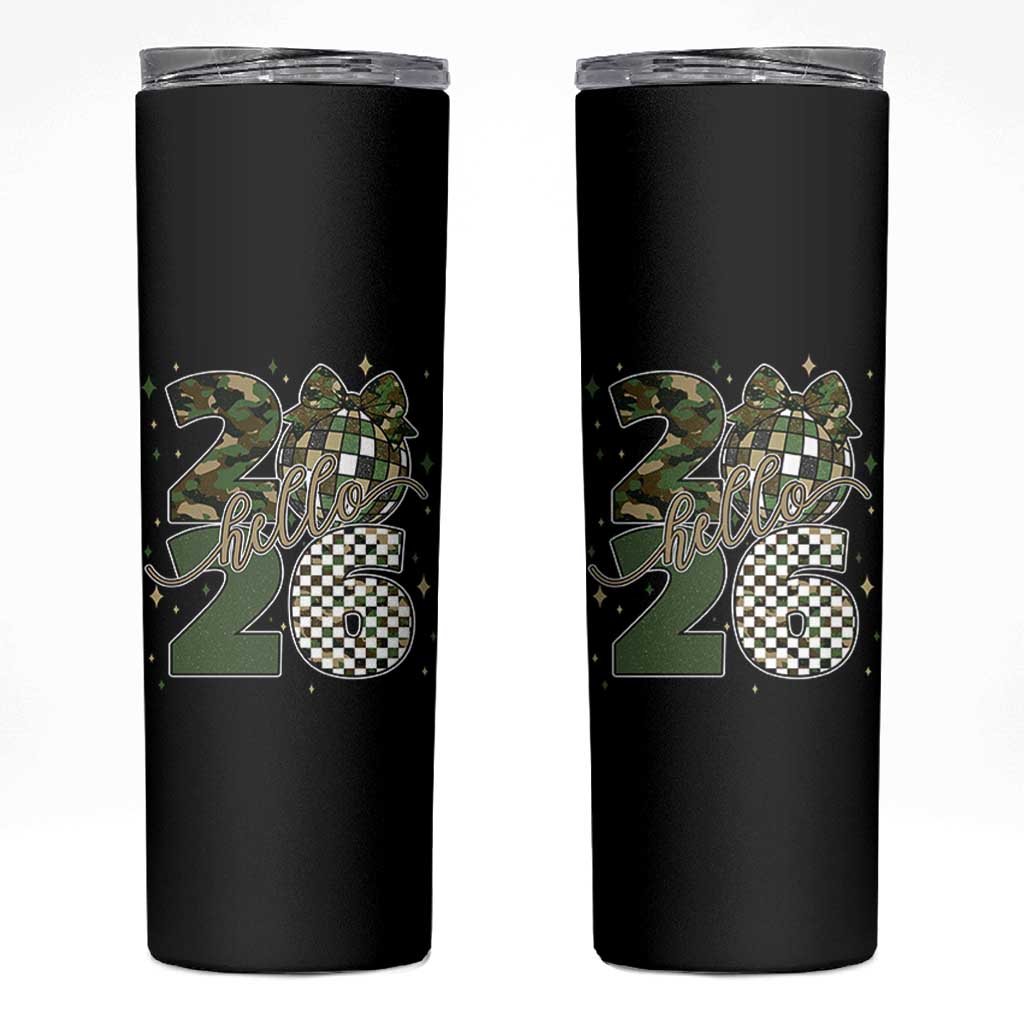 Camo Happy New Year Party 2026 Skinny Tumbler Camouflage Disco Ball - Wonder Print Shop