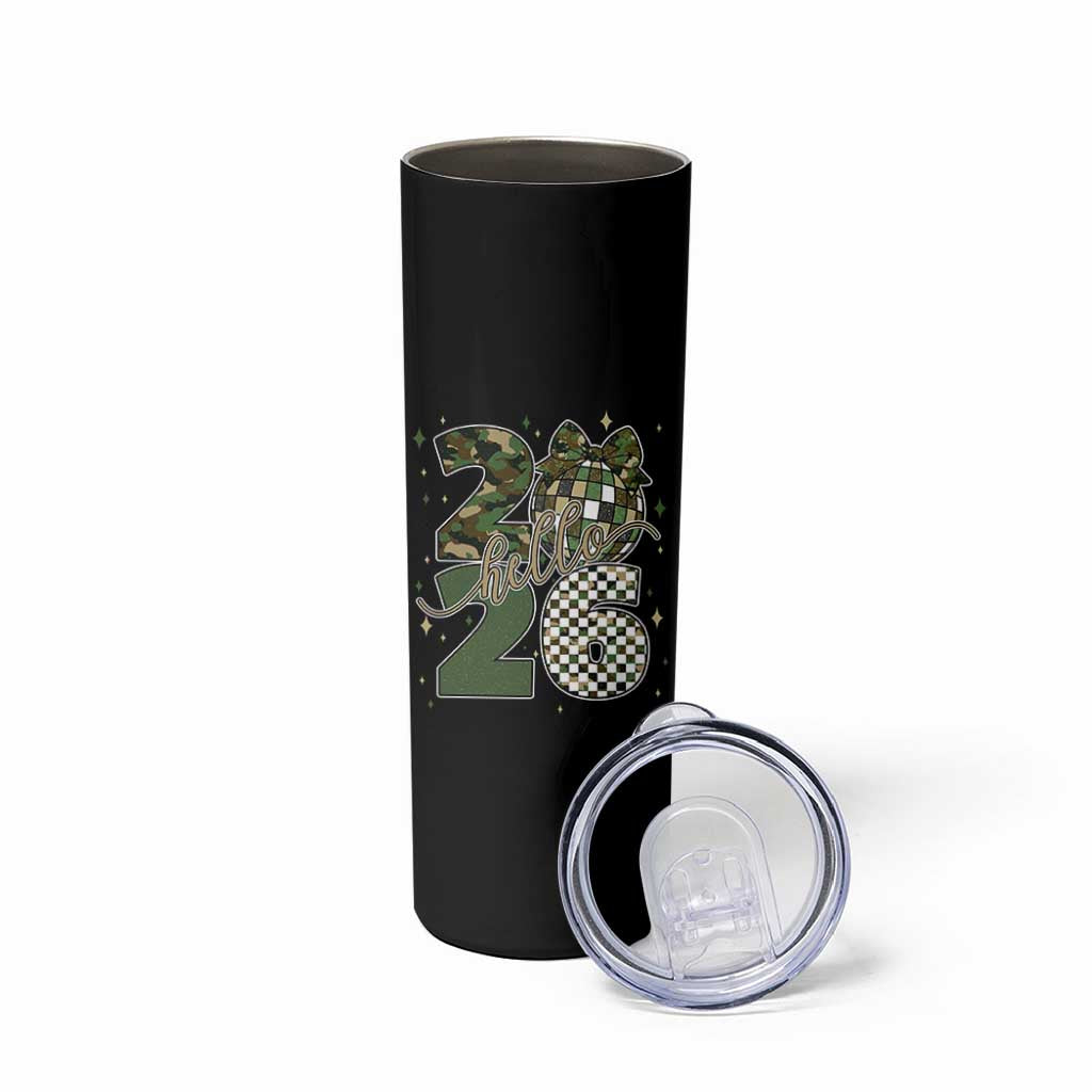 Camo Happy New Year Party 2026 Skinny Tumbler Camouflage Disco Ball - Wonder Print Shop