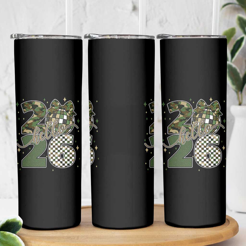 Camo Happy New Year Party 2026 Skinny Tumbler Camouflage Disco Ball - Wonder Print Shop