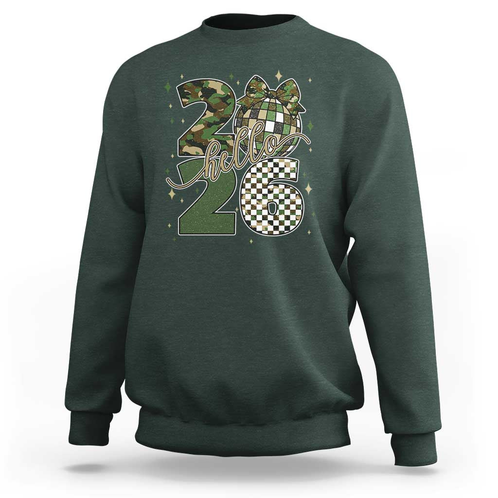 Camo Happy New Year Party 2026 Sweatshirt Camouflage Disco Ball - Wonder Print Shop