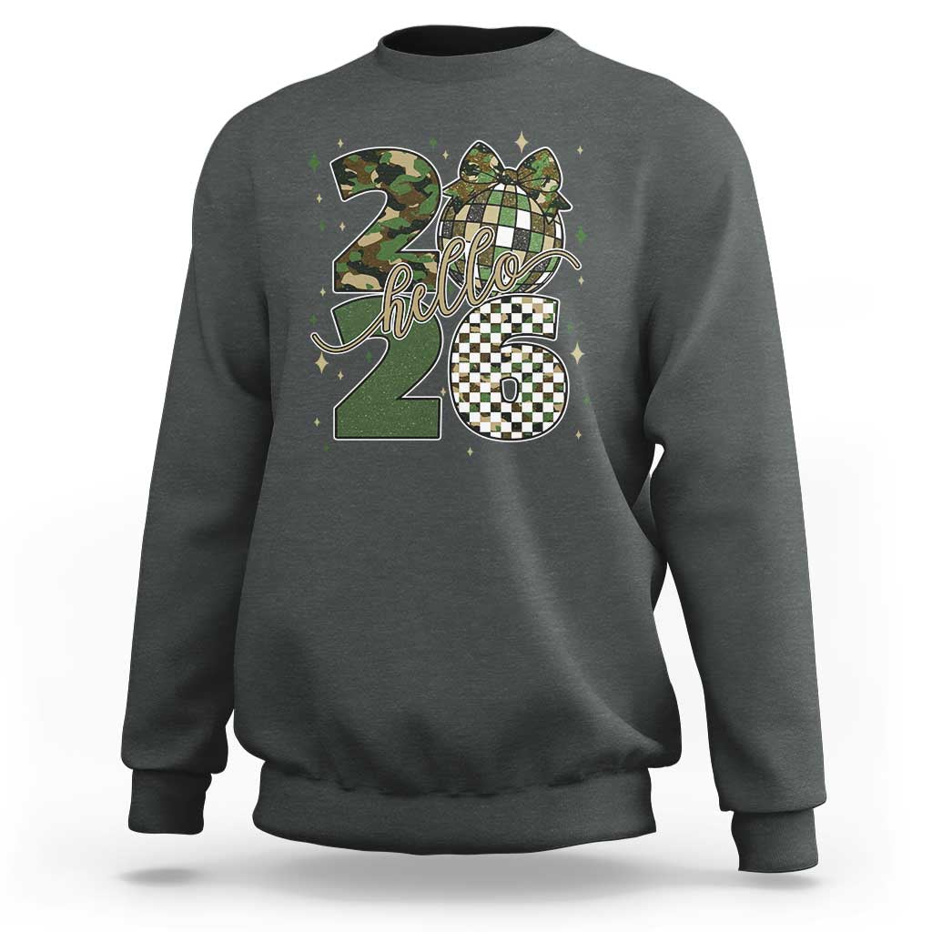 Camo Happy New Year Party 2026 Sweatshirt Camouflage Disco Ball - Wonder Print Shop