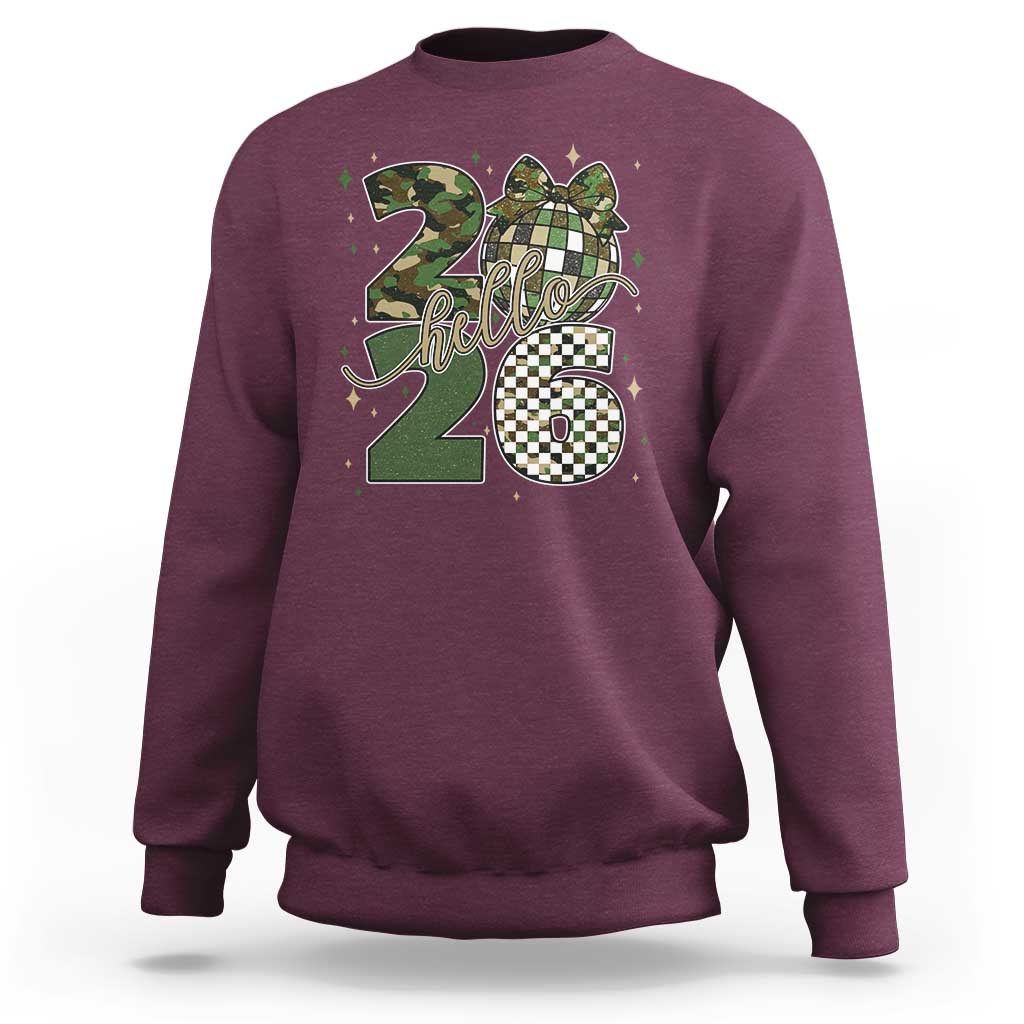 Camo Happy New Year Party 2026 Sweatshirt Camouflage Disco Ball - Wonder Print Shop