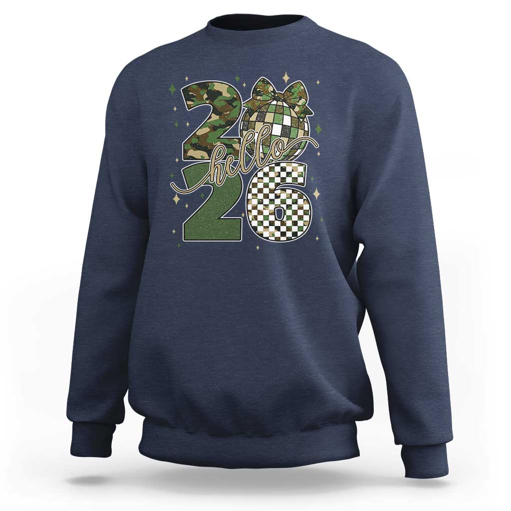 Camo Happy New Year Party 2026 Sweatshirt Camouflage Disco Ball - Wonder Print Shop