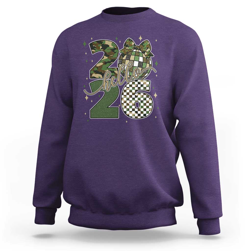 Camo Happy New Year Party 2026 Sweatshirt Camouflage Disco Ball - Wonder Print Shop