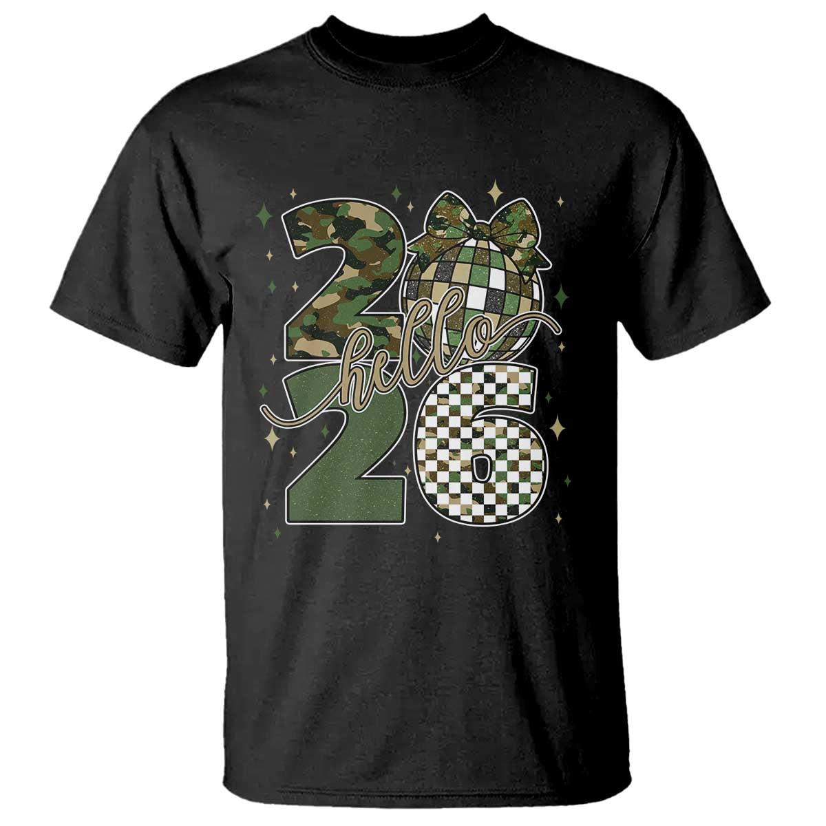 Camo Happy New Year Party 2026 T Shirt Camouflage Disco Ball - Wonder Print Shop