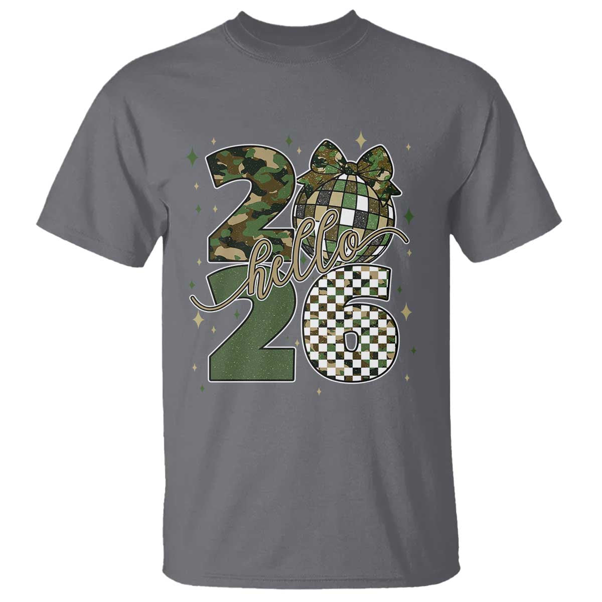 Camo Happy New Year Party 2026 T Shirt Camouflage Disco Ball - Wonder Print Shop