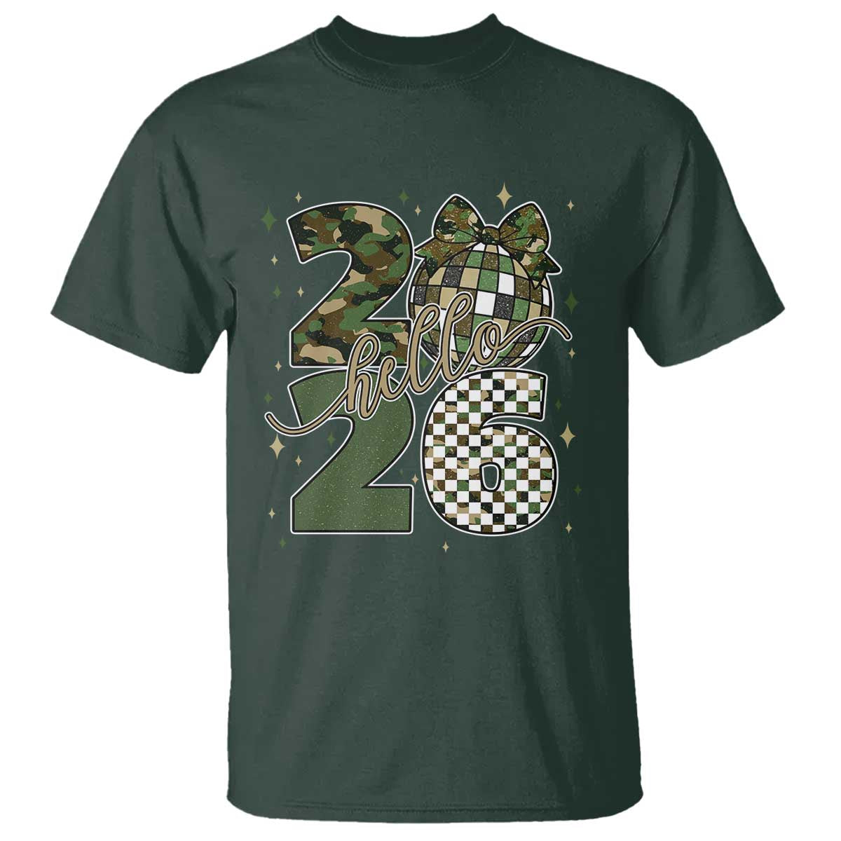 Camo Happy New Year Party 2026 T Shirt Camouflage Disco Ball - Wonder Print Shop