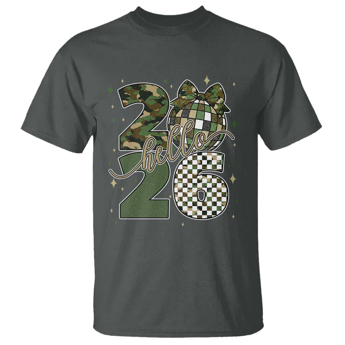 Camo Happy New Year Party 2026 T Shirt Camouflage Disco Ball - Wonder Print Shop