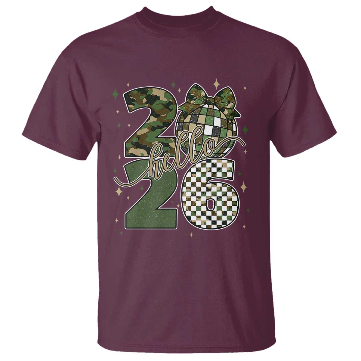 Camo Happy New Year Party 2026 T Shirt Camouflage Disco Ball - Wonder Print Shop