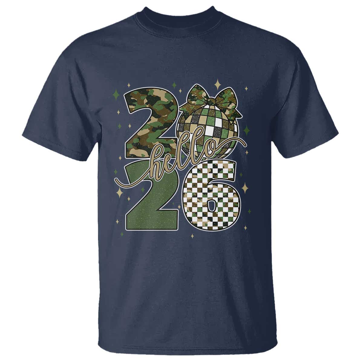 Camo Happy New Year Party 2026 T Shirt Camouflage Disco Ball - Wonder Print Shop