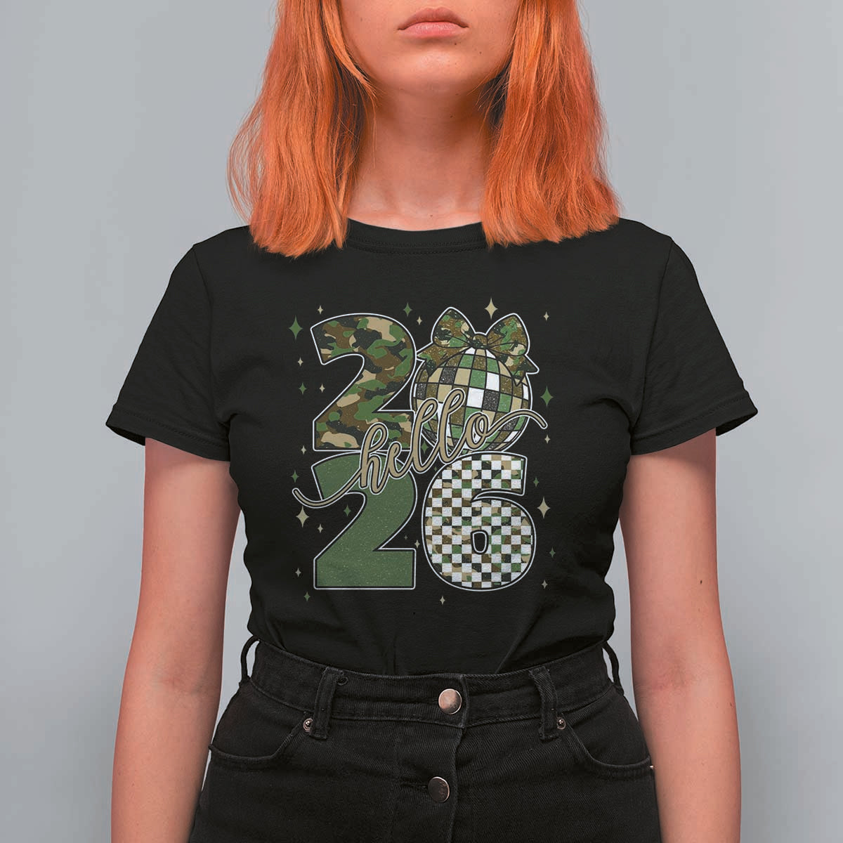 Camo Happy New Year Party 2026 T Shirt For Women Camouflage Disco Ball - Wonder Print Shop