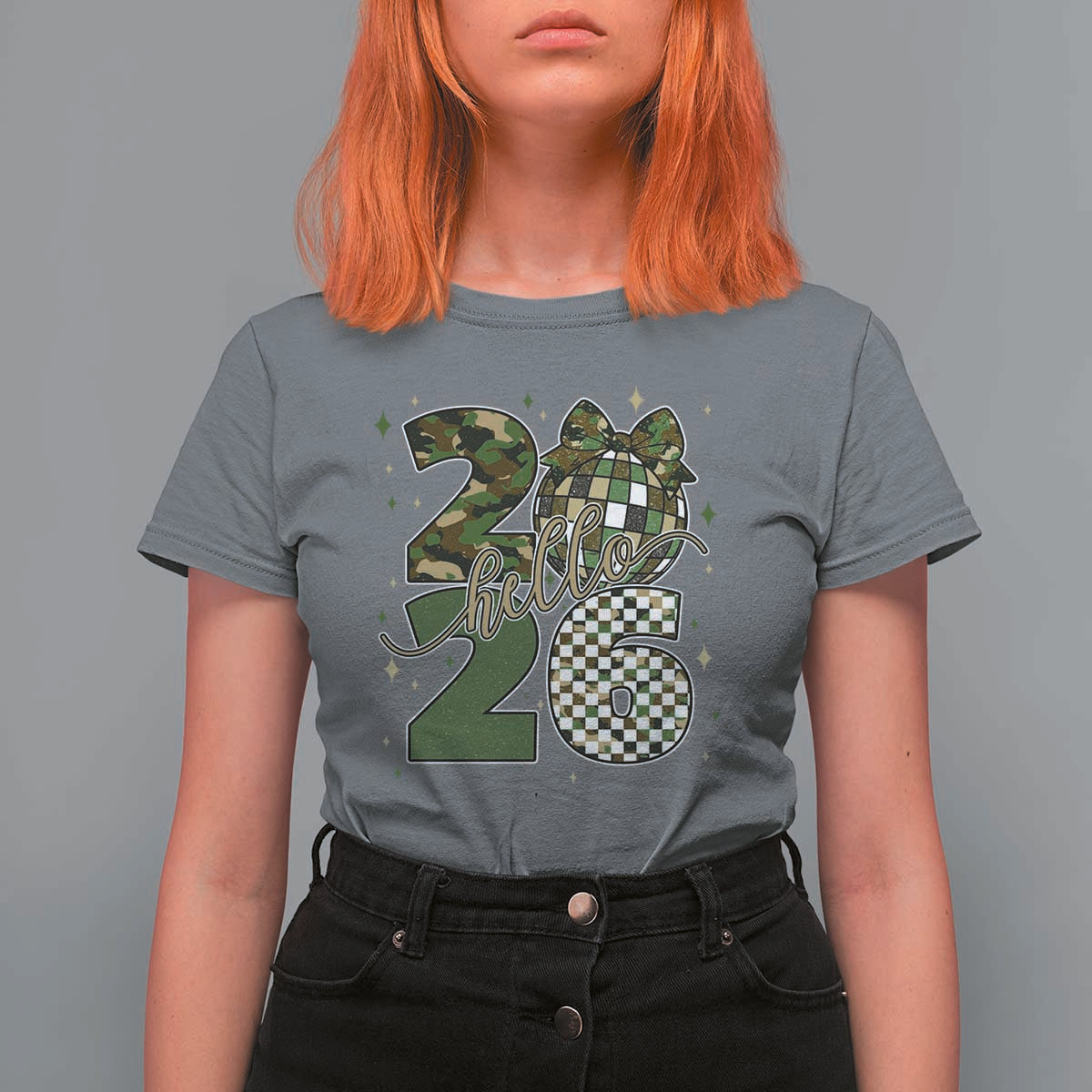 Camo Happy New Year Party 2026 T Shirt For Women Camouflage Disco Ball - Wonder Print Shop