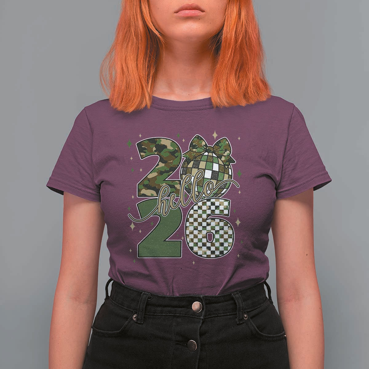 Camo Happy New Year Party 2026 T Shirt For Women Camouflage Disco Ball - Wonder Print Shop