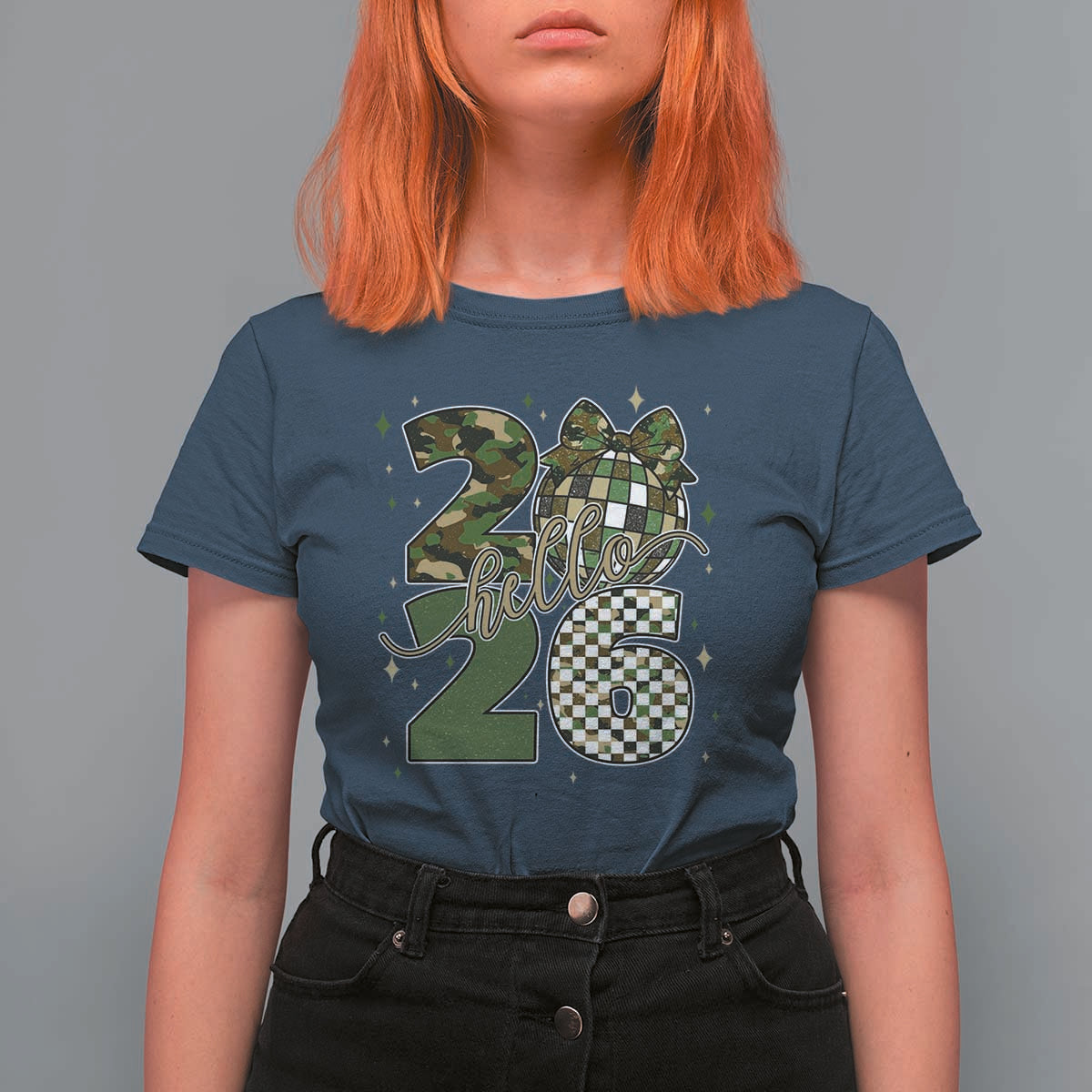 Camo Happy New Year Party 2026 T Shirt For Women Camouflage Disco Ball - Wonder Print Shop