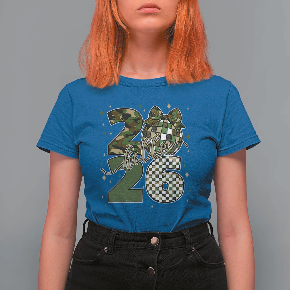 Camo Happy New Year Party 2026 T Shirt For Women Camouflage Disco Ball - Wonder Print Shop