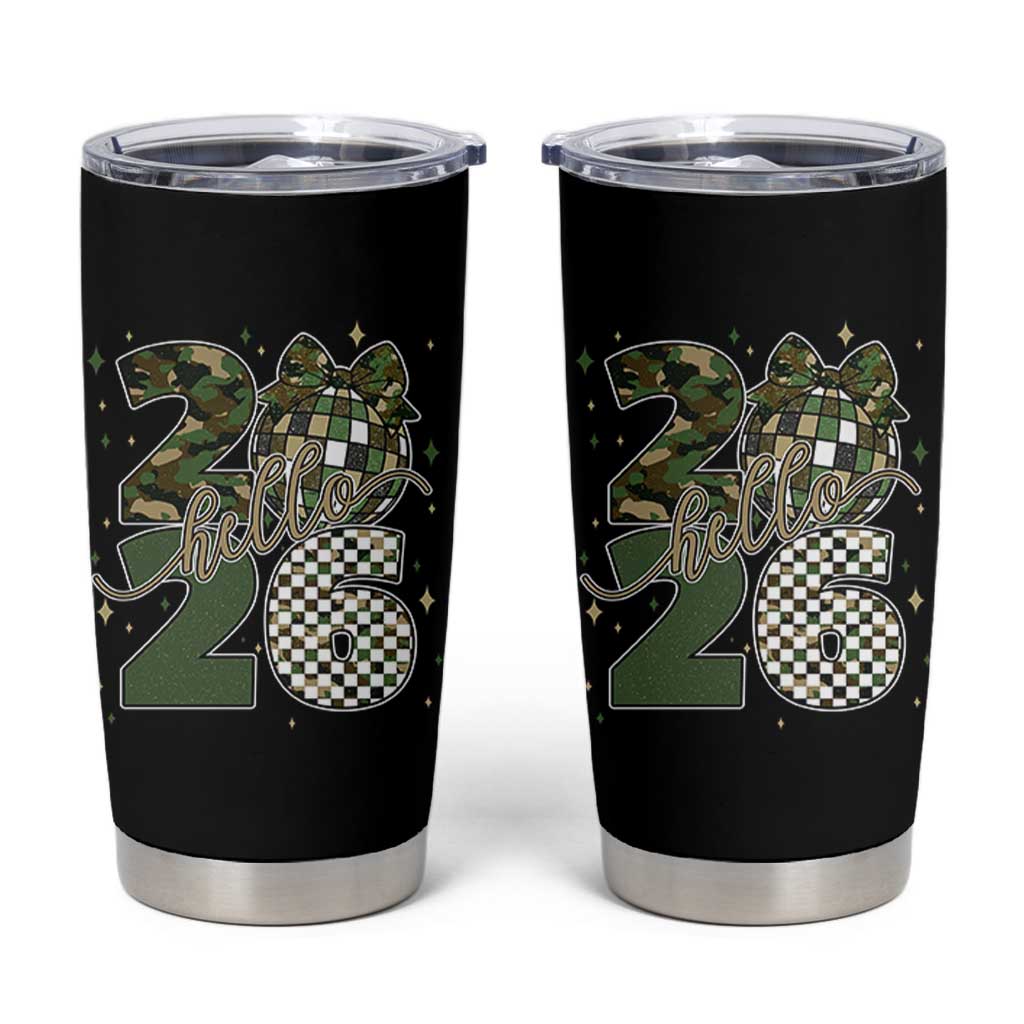 Camo Happy New Year Party 2026 Tumbler Cup Camouflage Disco Ball - Wonder Print Shop