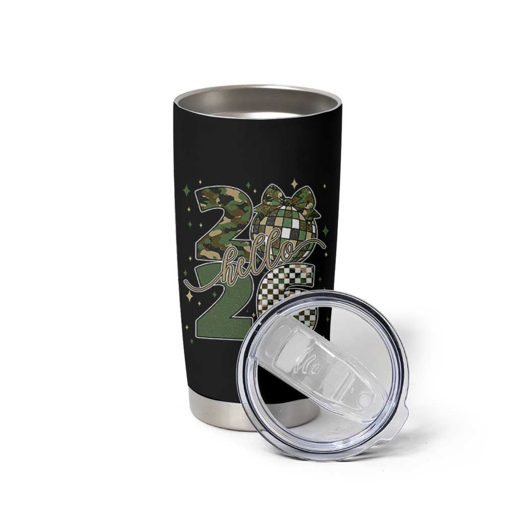 Camo Happy New Year Party 2026 Tumbler Cup Camouflage Disco Ball - Wonder Print Shop