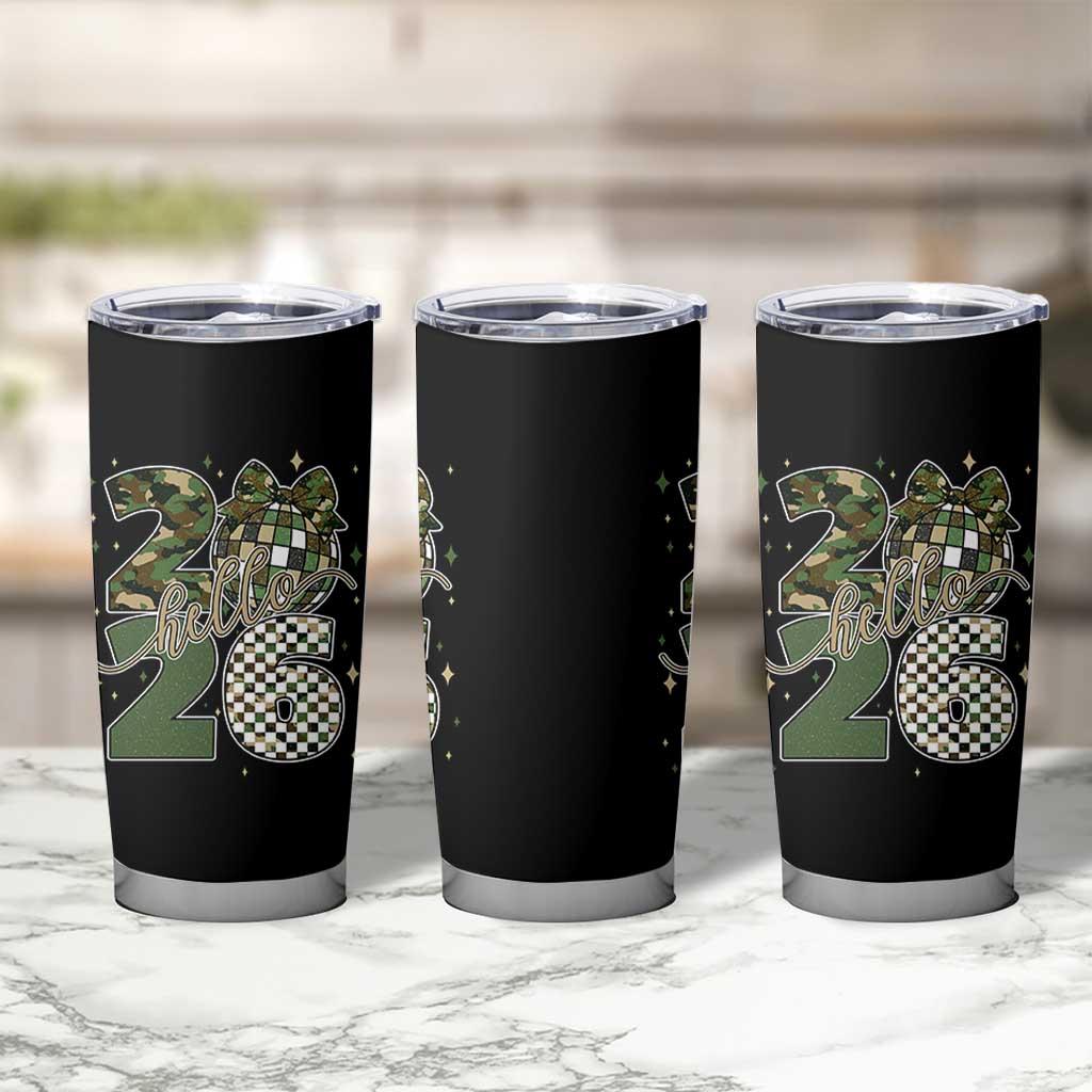 Camo Happy New Year Party 2026 Tumbler Cup Camouflage Disco Ball - Wonder Print Shop