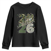 Camo Happy New Year Party 2026 Youth Sweatshirt Camouflage Disco Ball - Wonder Print Shop
