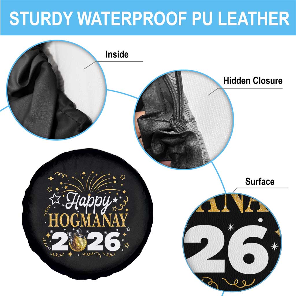 Scottish New Year 2026 Spare Tire Cover Happy Hogmanay NYE Party Faux Glitter Effect Printed - Wonder Print Shop
