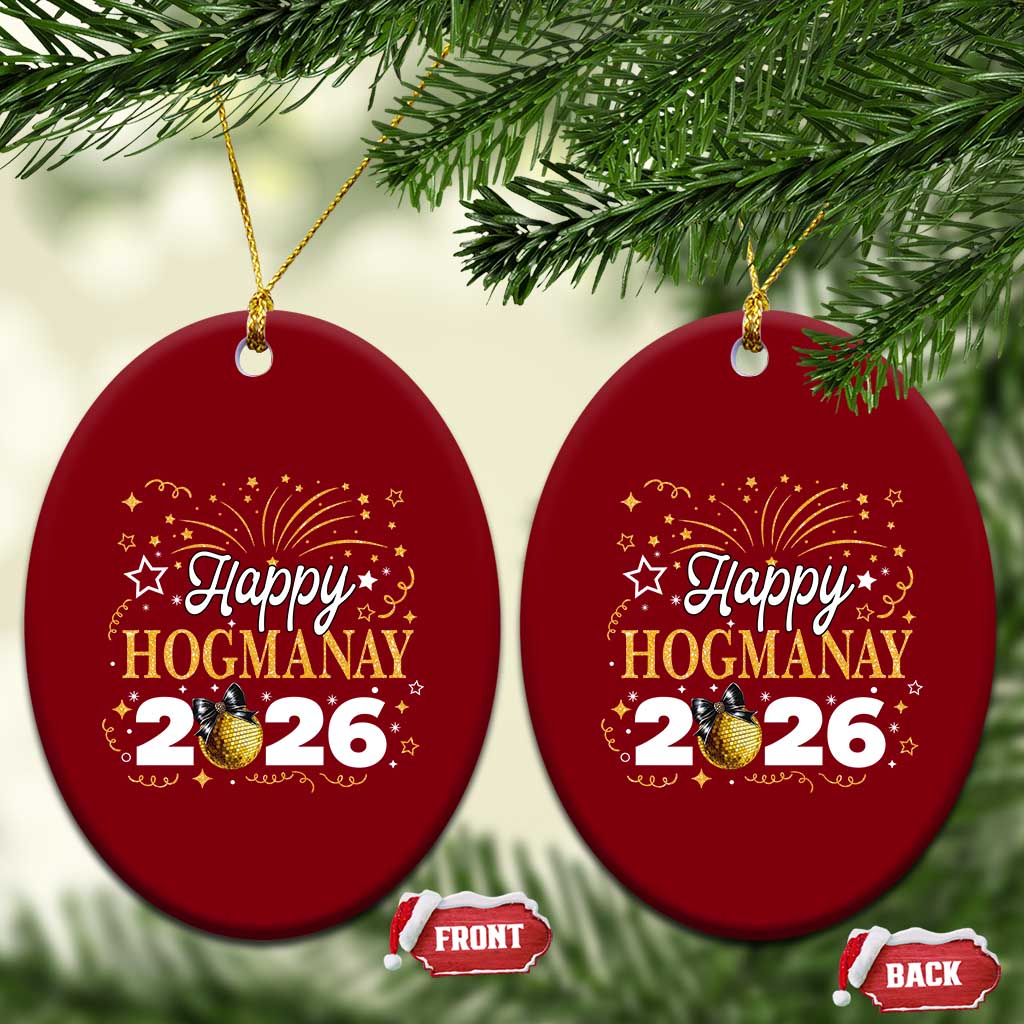 Scottish New Year 2026 Ceramic Ornament Happy Hogmanay NYE Party Faux Glitter Effect Printed - Wonder Print Shop