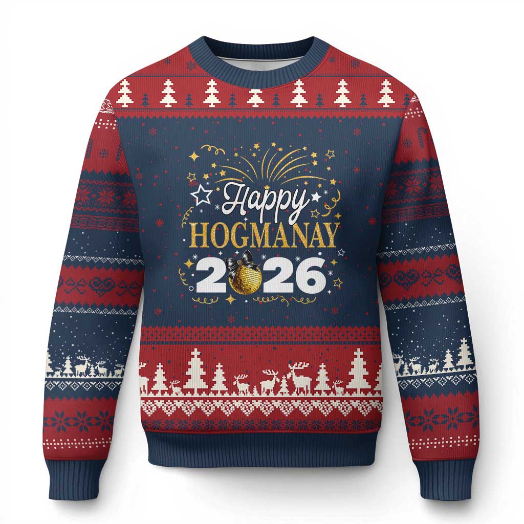 Scottish New Year 2026 Ugly Christmas Sweater Happy Hogmanay NYE Party Faux Glitter Effect Printed - Wonder Print Shop