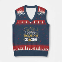 Scottish New Year 2026 V-Neck Knit Sweater Vest Happy Hogmanay NYE Party Faux Glitter Effect Printed - Wonder Print Shop
