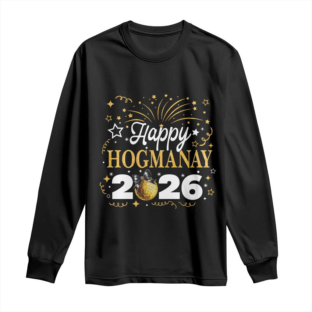 Scottish New Year 2026 Long Sleeve Shirt Happy Hogmanay NYE Party Faux Glitter Effect Printed - Wonder Print Shop