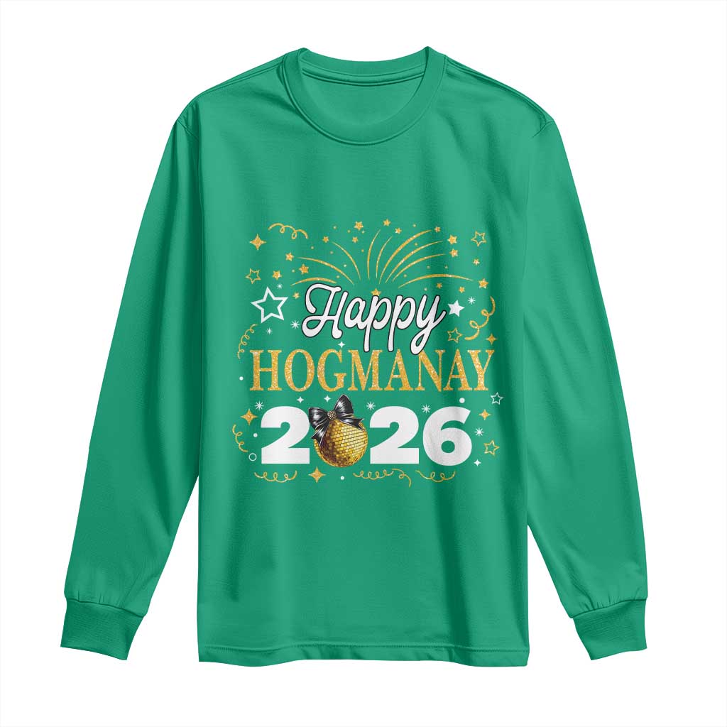Scottish New Year 2026 Long Sleeve Shirt Happy Hogmanay NYE Party Faux Glitter Effect Printed - Wonder Print Shop