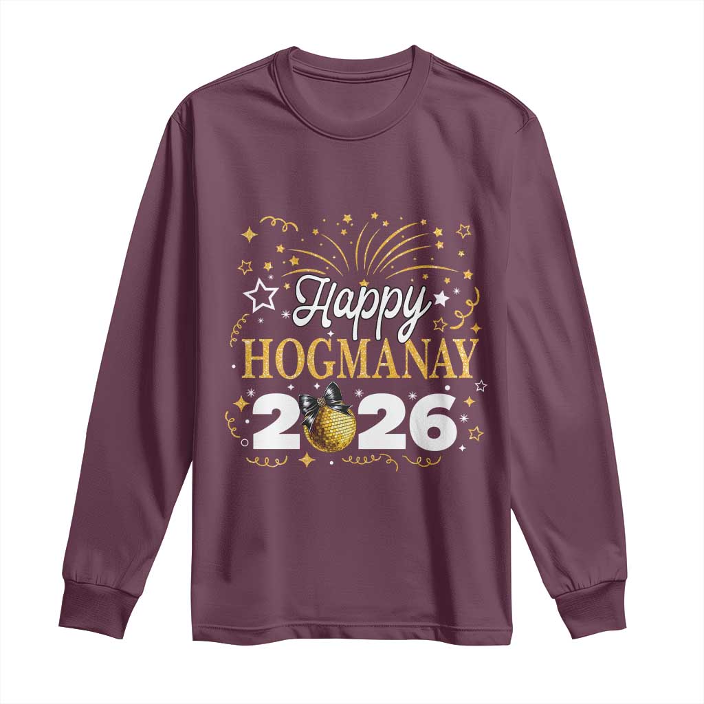 Scottish New Year 2026 Long Sleeve Shirt Happy Hogmanay NYE Party Faux Glitter Effect Printed - Wonder Print Shop