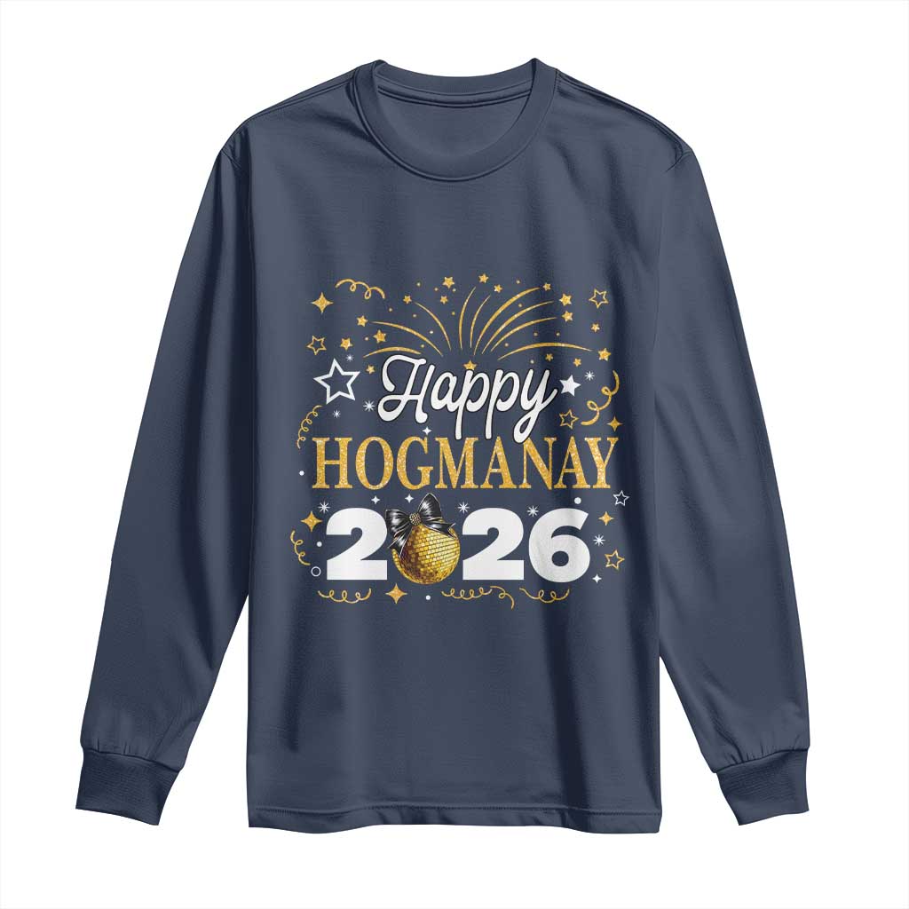 Scottish New Year 2026 Long Sleeve Shirt Happy Hogmanay NYE Party Faux Glitter Effect Printed - Wonder Print Shop